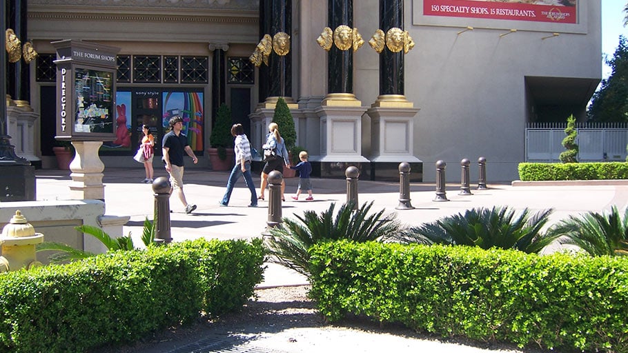 A row of decorative bollards installed outside The Forum Shops at Caesars Palace, Las Vegas.