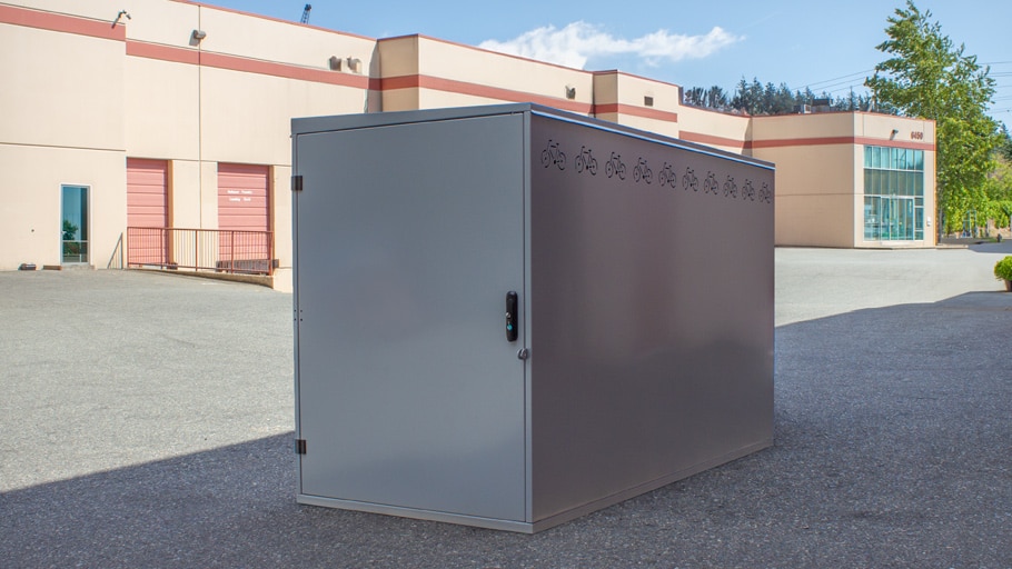 The R-8287 Cyclone Bike Locker installed in a parking area