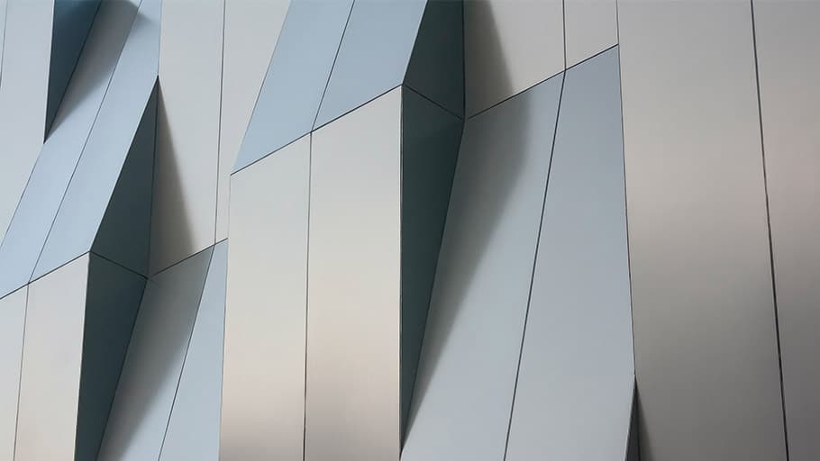 A building finished in painted steel sheets