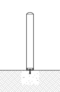 Diagram of R-7182 and R-7183 bollards with mounting collars