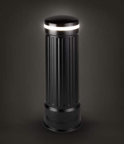R-6501 Crescent Ward Light Bollard illuminated in a dark studio
