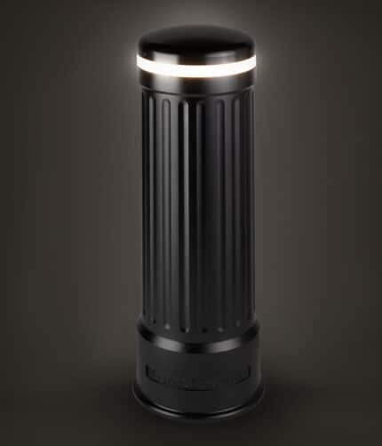 R-6511 Crescent Ward-XL Light Bollard illuminated in a dark studio