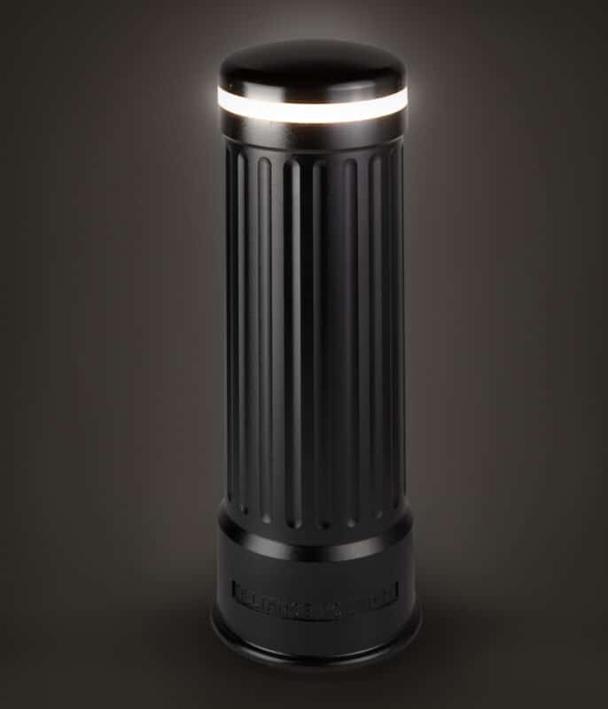 R-6511 Crescent Ward-XL Light Bollard illuminated in a dark studio