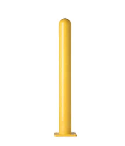 Yellow R-7242 bolt down bollard with flanged base