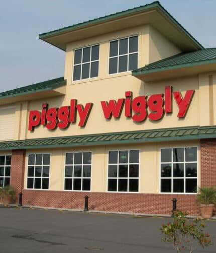 R-7538 decorative bollards in front of Piggly Wiggly store