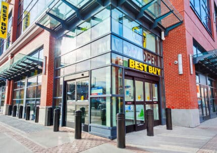 R-7835 decorative bollards in front of Best Buy
