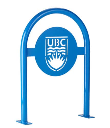 An angled studio shot of the R-8243 Custom Bike Rack (Circular Plate)