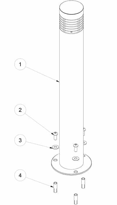 Diagram showing the parts of a flanged light bollard