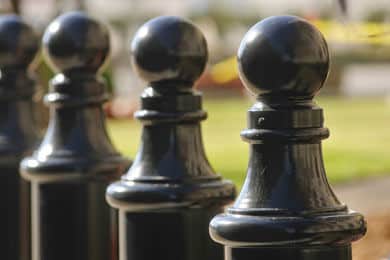 row of decorative bollards close up