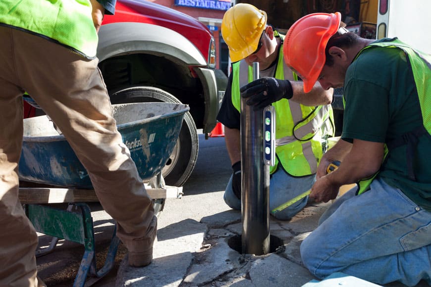 Fenway bollard impact-protective bollard installation into existing concrete