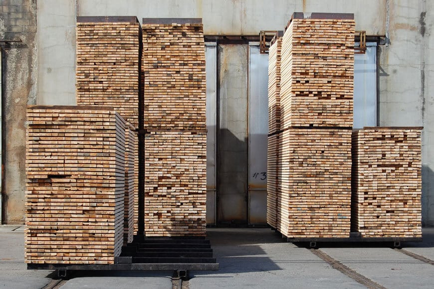 Stacked lumber ready for transport