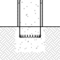 Diagram showing a decorative plastic bollard cover fixed onto a pipe bollard using spray foam